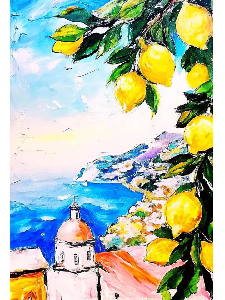 Italian Landscape Lemon Tree Painting Courtyard Original Art Impasto Oil Painting mall Art Unique Original Oil Painting Modern Art 7x5