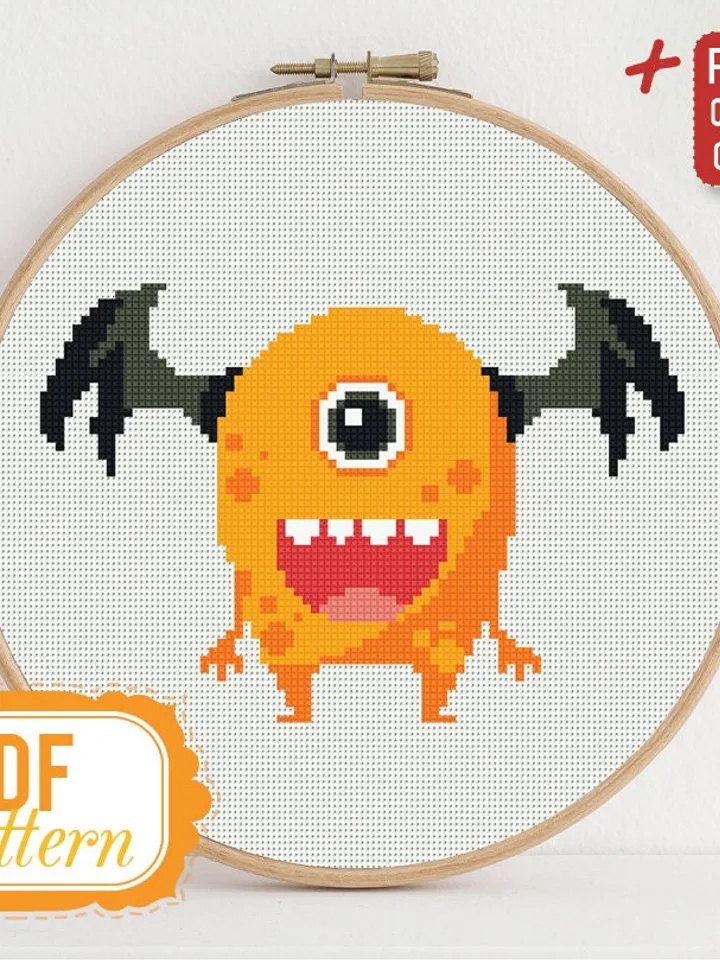 Cross stitch pattern Funny Yellow Monster Cross stitch pattern Kids Monster PDF Format Instant Download Home decor Modern