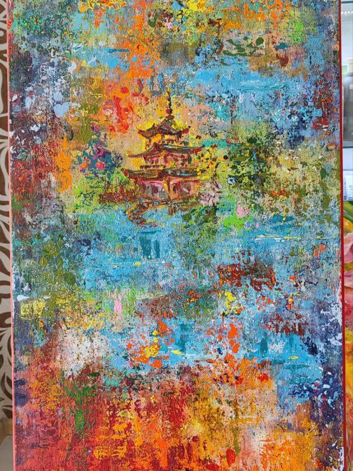 "Autumn in the mountains" acrylic painting on canvas 50х100cm (20x40 inch)