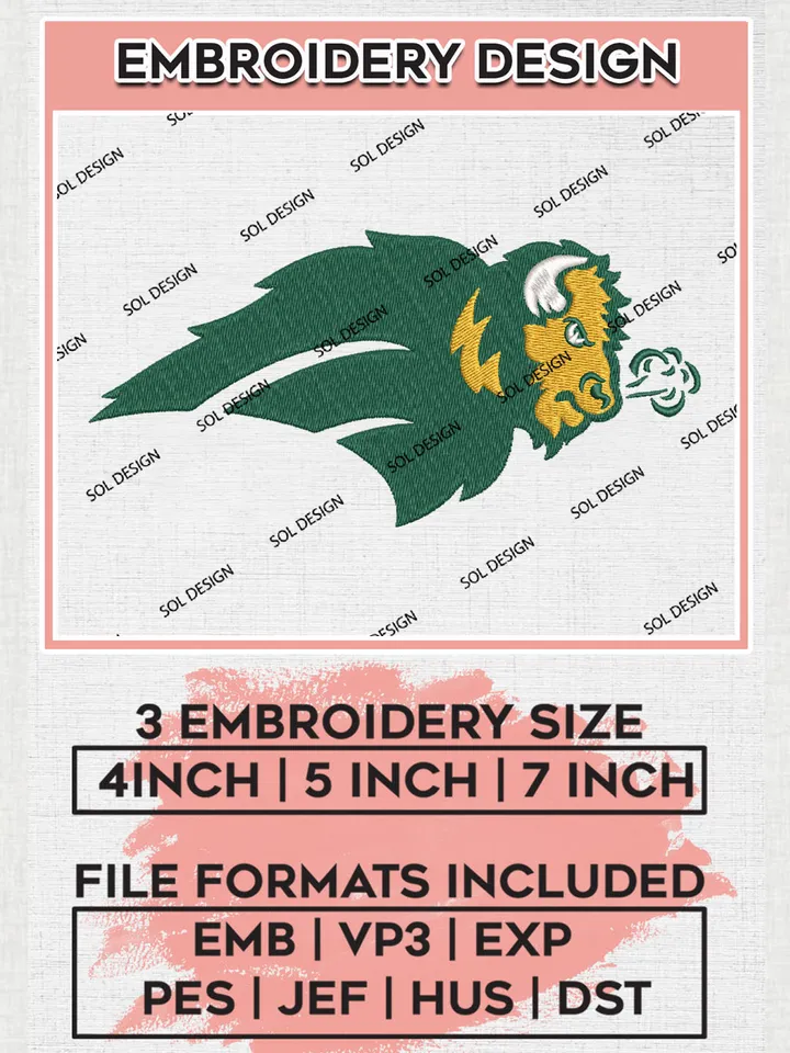 North Dakota State Bison Team Mascot Logo Embroidery Design Files, NCAA North Dakota State Bison Machine Embroidery, NCAA Teams, Game Day, 3 sizes, NCAA Machine embroidery designs, Digital Download