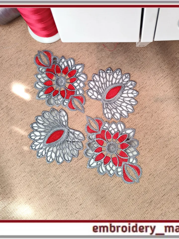 In the hoop Cutwork oriental style flowers, set of 6 elements Machine Embroidery Designs