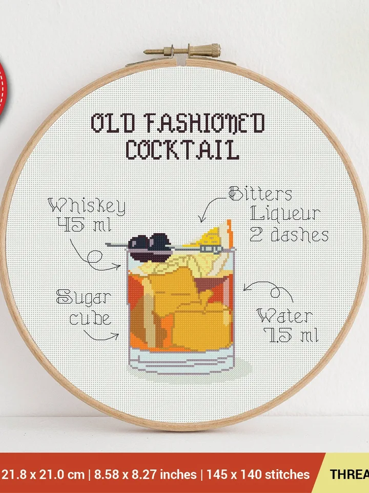 Cocktail Old fashioned Cross stitch pattern | Embroidery Pattern | Instant Download | Embroidery Designs