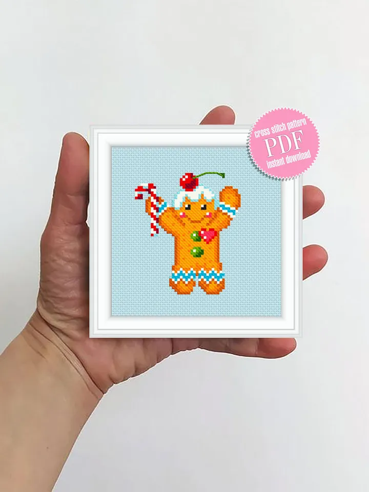 Small Christmas cross stitch pattern download PDF Funny gingerbread man cross stitch Christmas pattern digital Winter holiday embroidery #N8