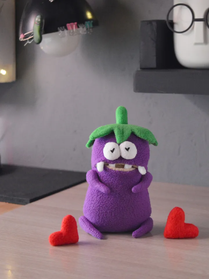PDF plush sewing pattern β Fleece Eggplant Softie Toy DIY Guide