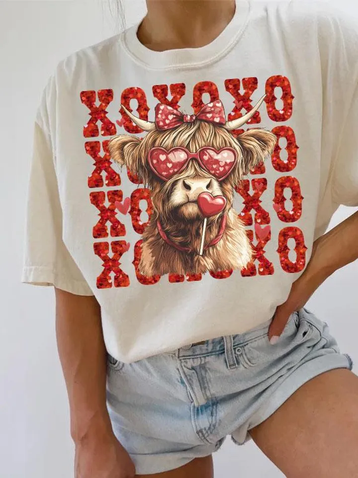 Xoxo Valentine Highland Cow Vibes Png, Valentine's Day XOXO Png, Valentine Coquette Png, Valentine Country Girl Png, Western Valentine Png