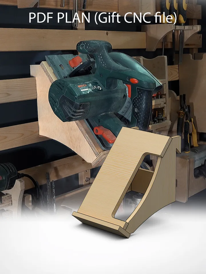 Circular Saw holder Plans (PDF, SVG, DXF) for Workshop – DIY French Cleat Storage System.