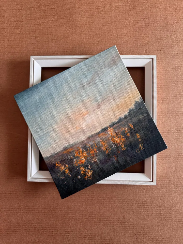 Field Oil Painting Meadow Wall Art Sunset Original Painting