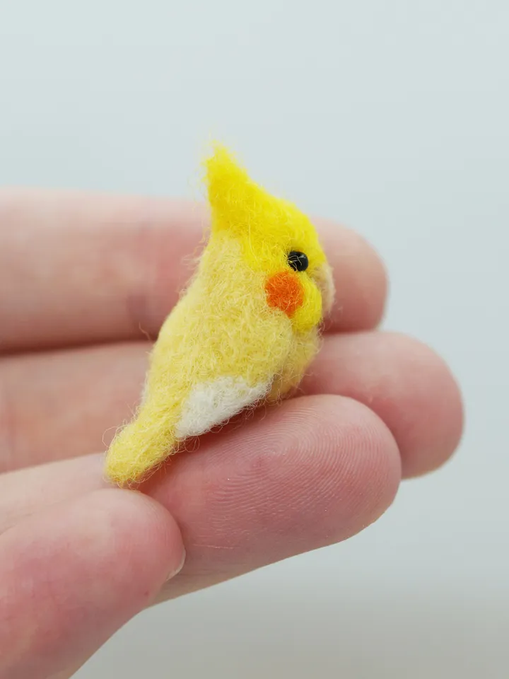Miniature needle felted yellow cockatiel, tiny pet, cockatiel, made to order