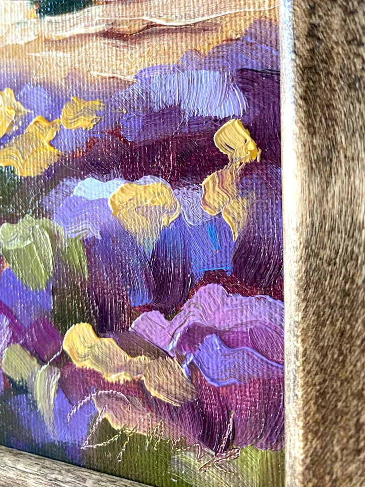 Lavender Fields Painting Tuscany Original Art Landscape Oil Painting Impasto Small Artwork 6x6 Tuscan Serenity Painting Wild Flowers
