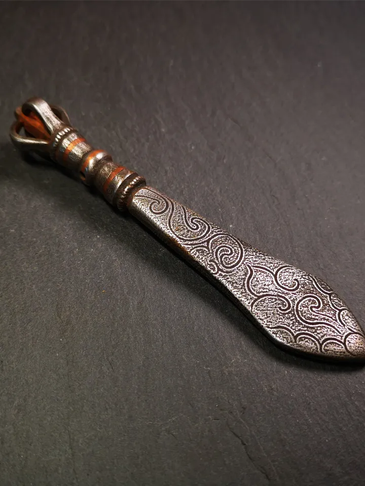 Gandhanra Tibetan Buddhist Ritual Implement ,Fire Vajra Sword of Manjushri,Made of Cold Iron inlaid with Copper