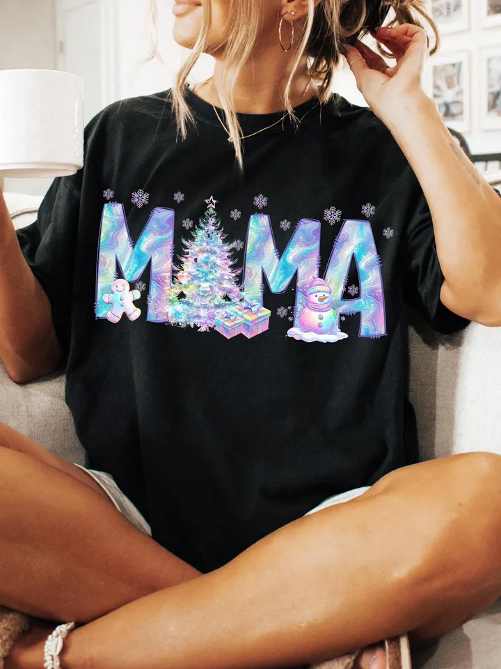 Iridescent Neon Christmas Mama Shirt Sublimation Christmas PNG Mama PNG Christmas Lights Sparkly PNG Neon Christmas png