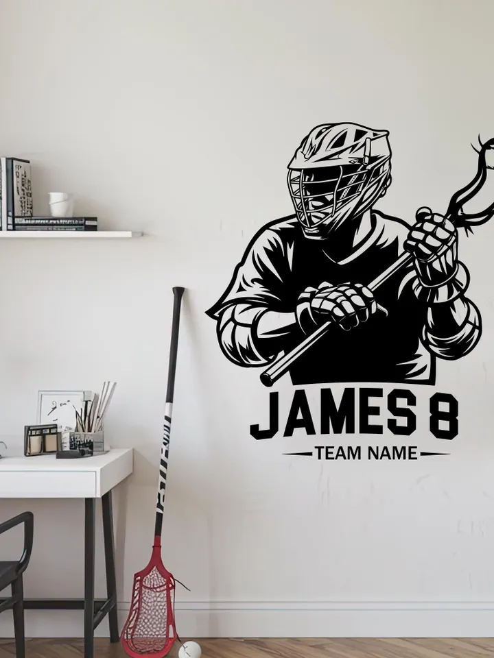 Personalized Lacrosse Wall Decal Custom Name Sticker Sport Decoration Gift l1