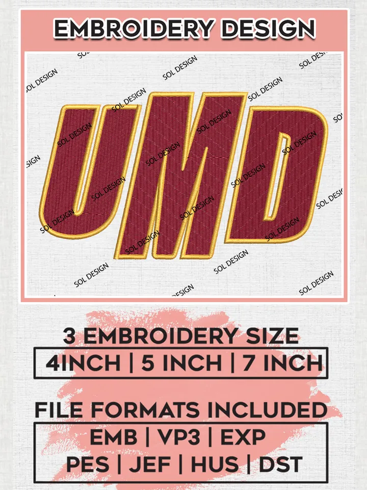 UMD Bulldogs Team Letter Logo Embroidery Design Files, NCAA Minnesota Duluth Bulldogs Machine Embroidery, NCAA Teams, 3 sizes, NCAA Machine embroidery designs, Digital Download