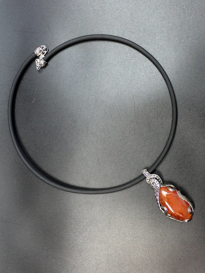 Handmade necklace with a pendant made of natural quartz