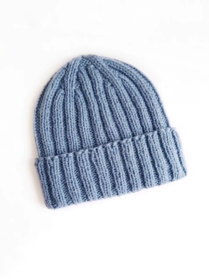 Handcrafted Light Blue Men's Winter Beanie: Luxurious Cashmere-Merino Wool Blend, Ribbed Texture, Cozy and Warm Knit Hat. FREE SHIPPING!
