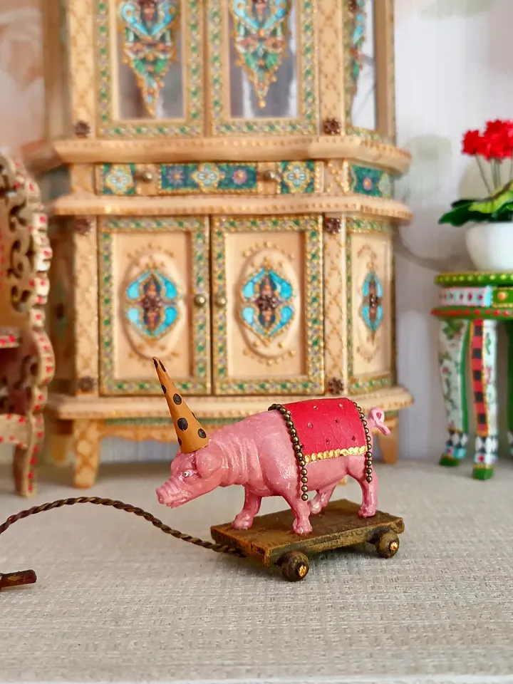 Pig on a cart. Toy for the doll.1:12 scale.