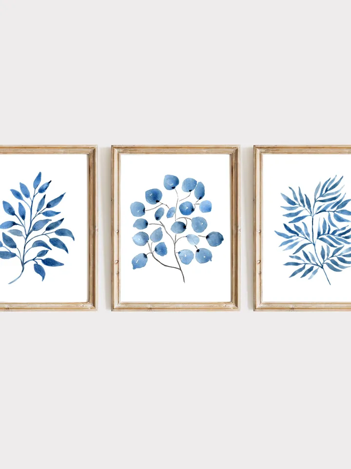 Watercolor Painting Blue Flowers Print Botanical Poster Wall Art Set of 3 Prints Large Wall Art Print Floral Wall Art Decor Blue Print Set