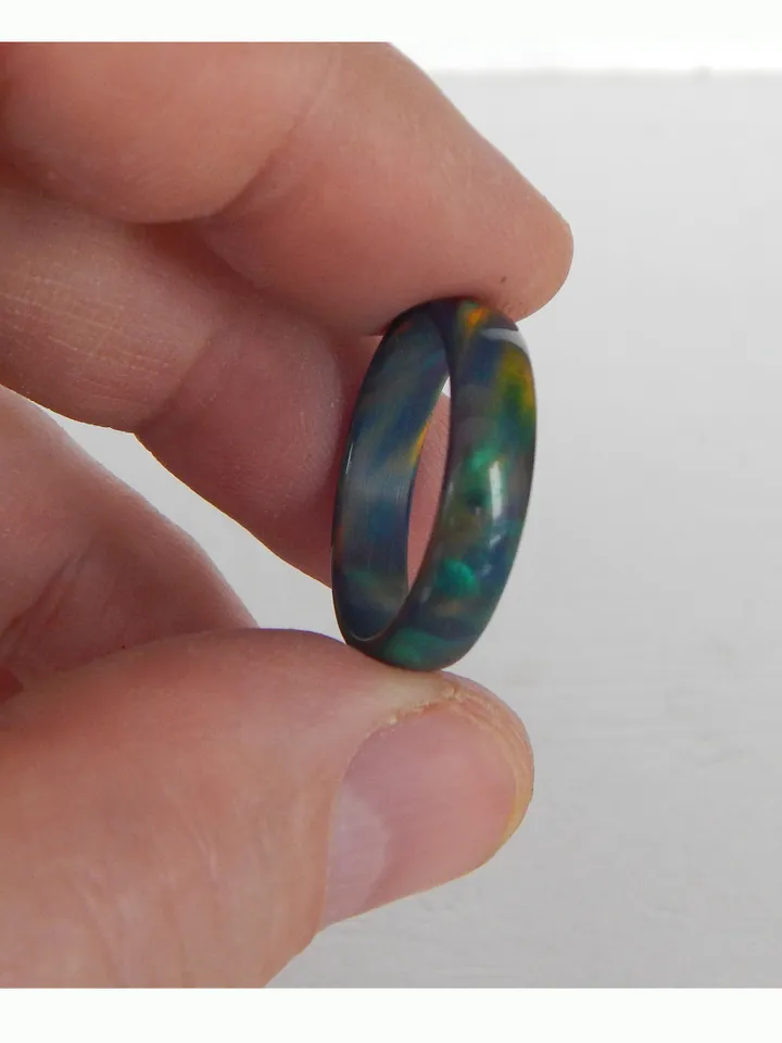 Solid opal ring. Black opal ring. Synthetic opal ring. Solid opal band.
