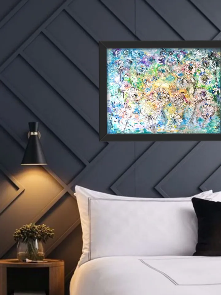 Dandelions abstract oil painting,original oil painting on stretched canvas,textured background.