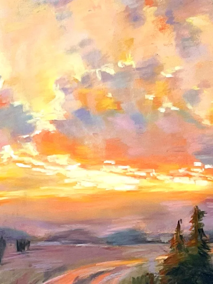 Fiery Sunset Pastel Painting – 12x16 Landscape Art on Pastelmat by IrenFantasyArt