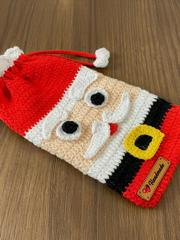 Crochet Santa Bag, Multi-Purpose Crochet Pouch, Perfect DIY Holiday Bottle Cover Gift, Fun Festive Accessory