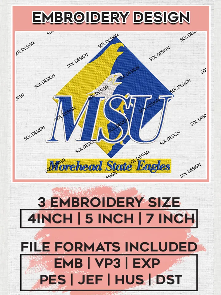 NCAA MSU Eagles Team Logo Embroidery Design Files, NCAA Morehead State Eagles Machine Embroidery, NCAA Teams, 3 sizes, NCAA Machine embroidery designs, Digital Download