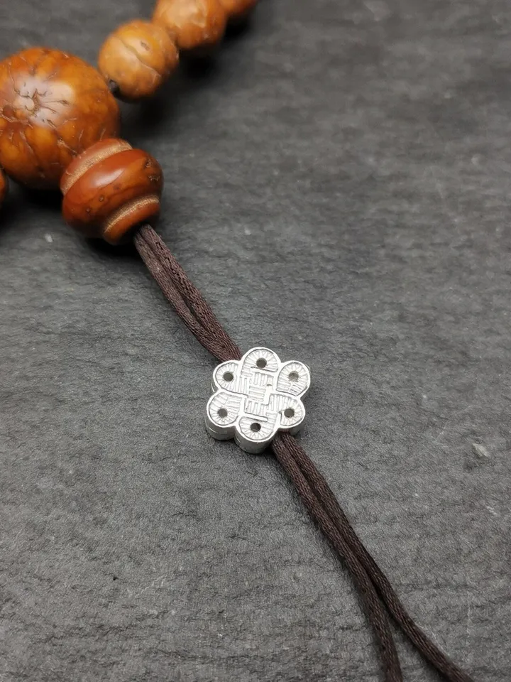 Gandhanra Handmade Tibetan Buddhist Mala Bead Pendant,Sterling Silver Lucky Knot Bead,Endless Knot Bead for Prayer Beads,Jewelry Accessories