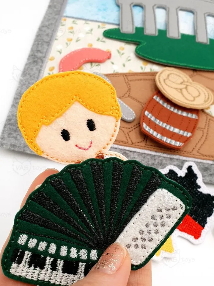 Germany Quiet Book Page & Finger Puppets ITH Embroidery Design, Felt Play Mat Set, Europe Geography Educational Toy, Digital Download
