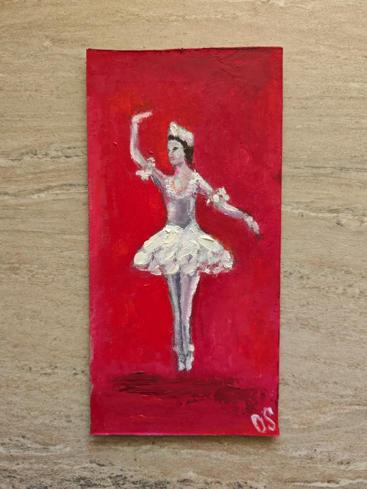 Ballerina Original Painting Ballet Dancer Original Art Ballerina Red Modern Artwork Red Background Ballet Dancer Wall Decor Ballet Oil Painting 4x8 inches by OlgaSokolovaArt