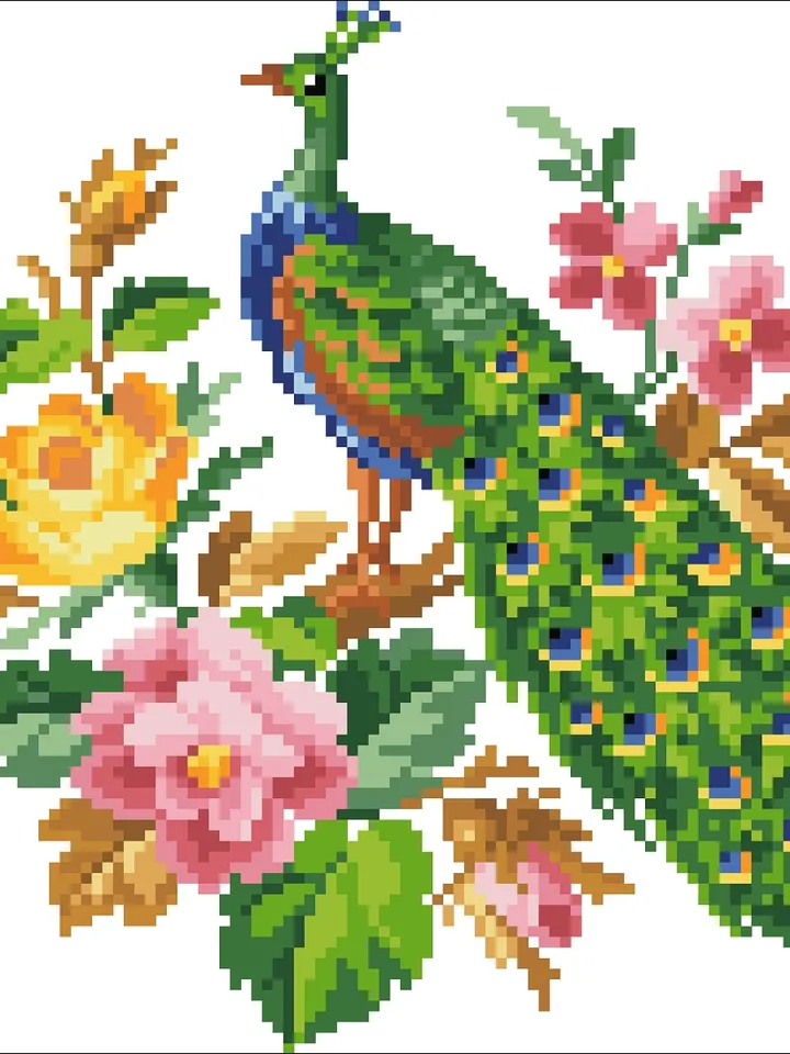 Antique Cross Stitch Pattern Peacock Digital Download PDF