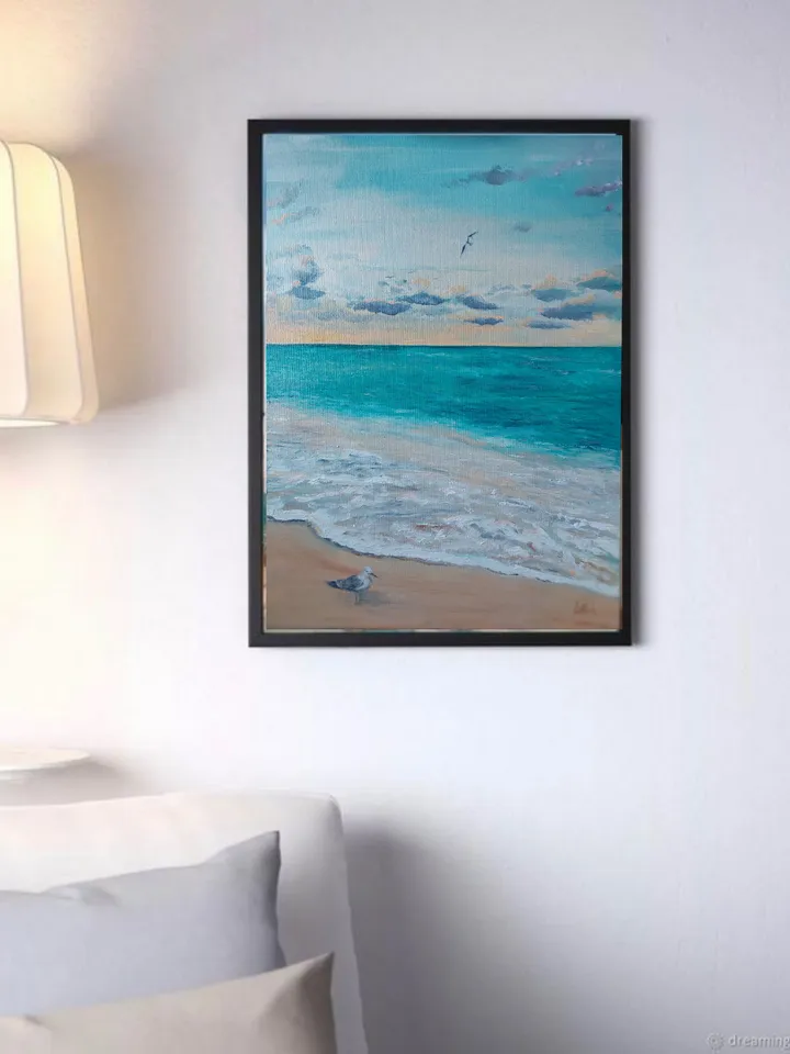Oil painting seascape with seasgulls 12x16 inches