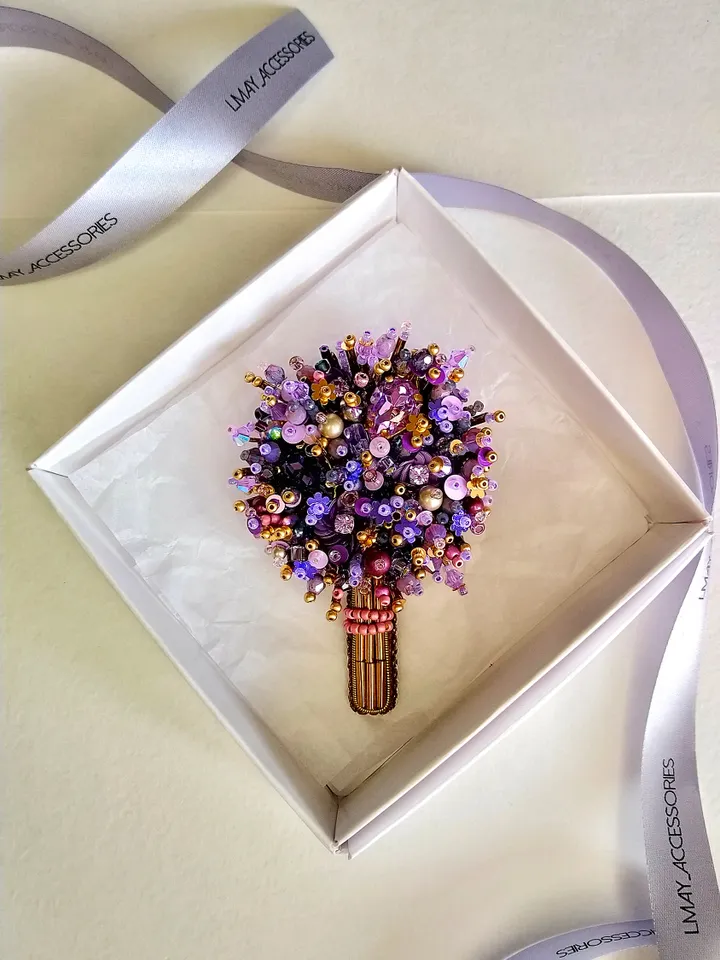 Brooch Bouquet, beaded brooch, flower embroidered, gift ideas