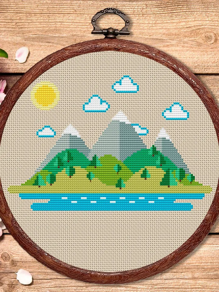 The Mountains Cross Stitch Pattern, Island Cross Stitch, Embroidery Travel, Travel Cross Stitch Pattern, Modern Cross Stitch #trl002