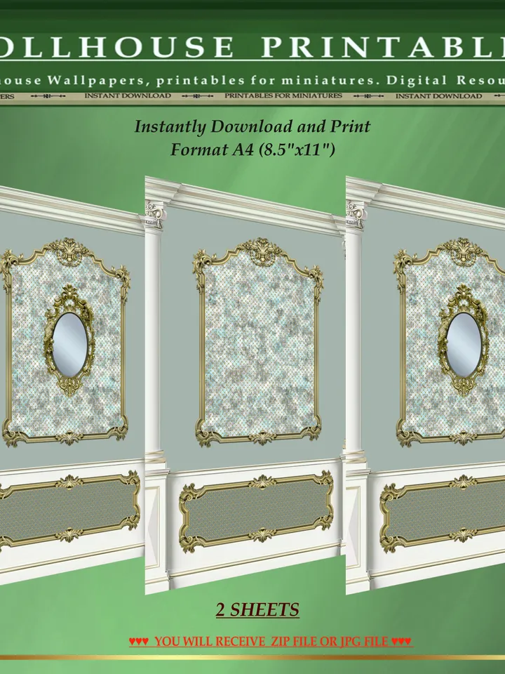 Wallpapers- Set 17-v6 | Printables for Dollhouses and Unique Miniature Projects | Digital Downloads | in Scale 1/12th