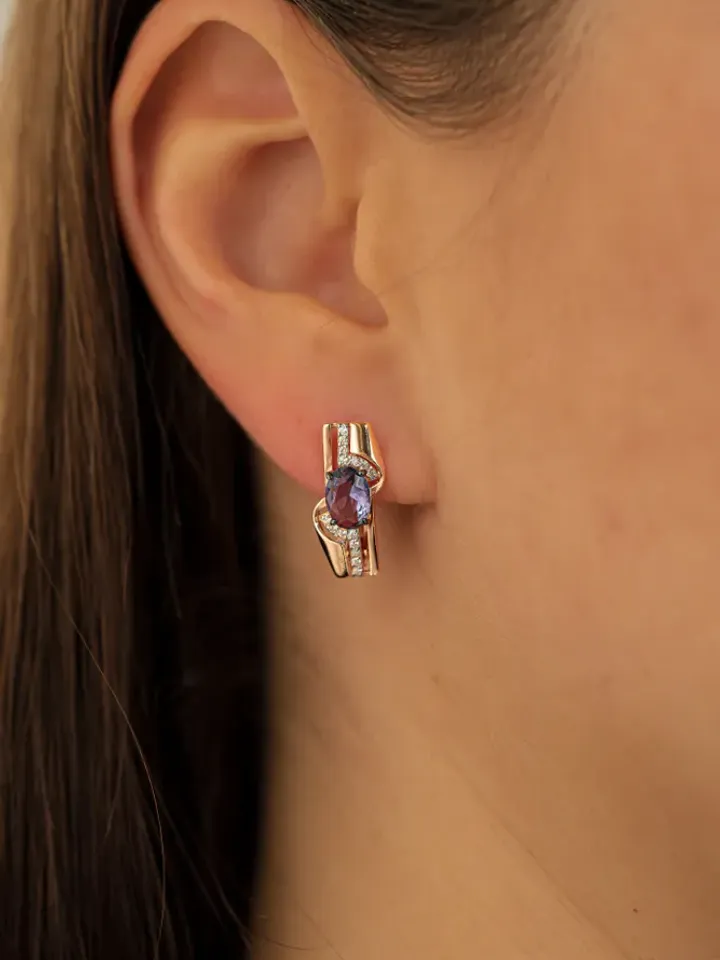 Earrings jewelry Silver gold plated 925 assay value with amethyst