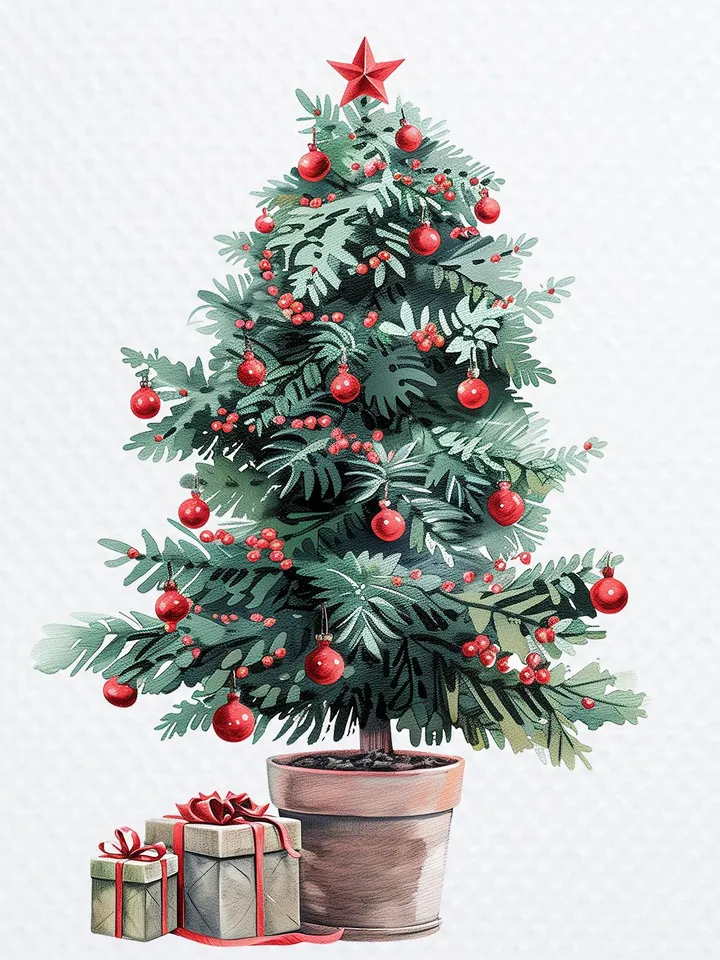 14 Potted Christmas Tree PNG Bundle, Printable Watercolor clipart for sublimation, Digital download, Paper craft, junk journals