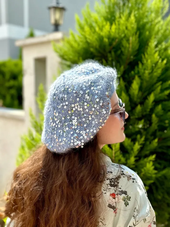 EASY seamless sequin knitted beret PDF Pattern & Tutorial - for beginners