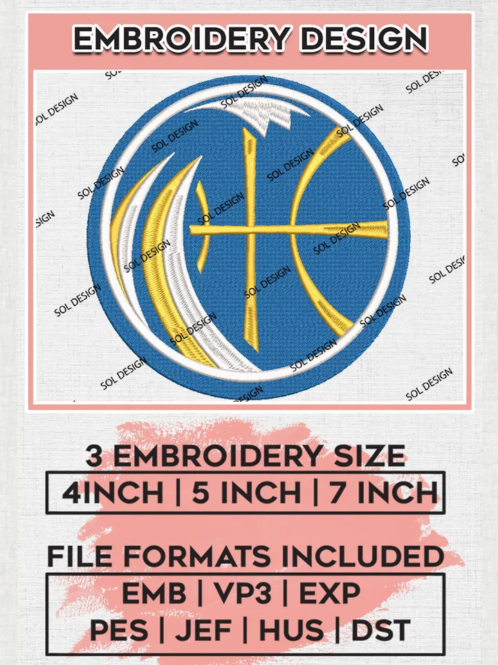 NBA Santa Cruz Warriors Basketball Team Ball Logo Embroidery Designs, NBA G League Team Embroidery Files, Basketball Machine Embroidery Designs, NBA Santa Cruz Warriors Team Logo, Sport Machine Embroidery Design, Digital Download