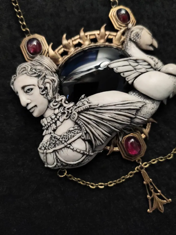 Mermaid Figure Cameo Necklace, Mermaid Pendant