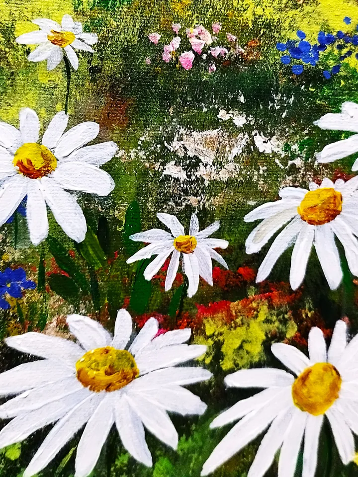 Mountain Landscape Painting Wildflowers Wall Decor Art Impasto