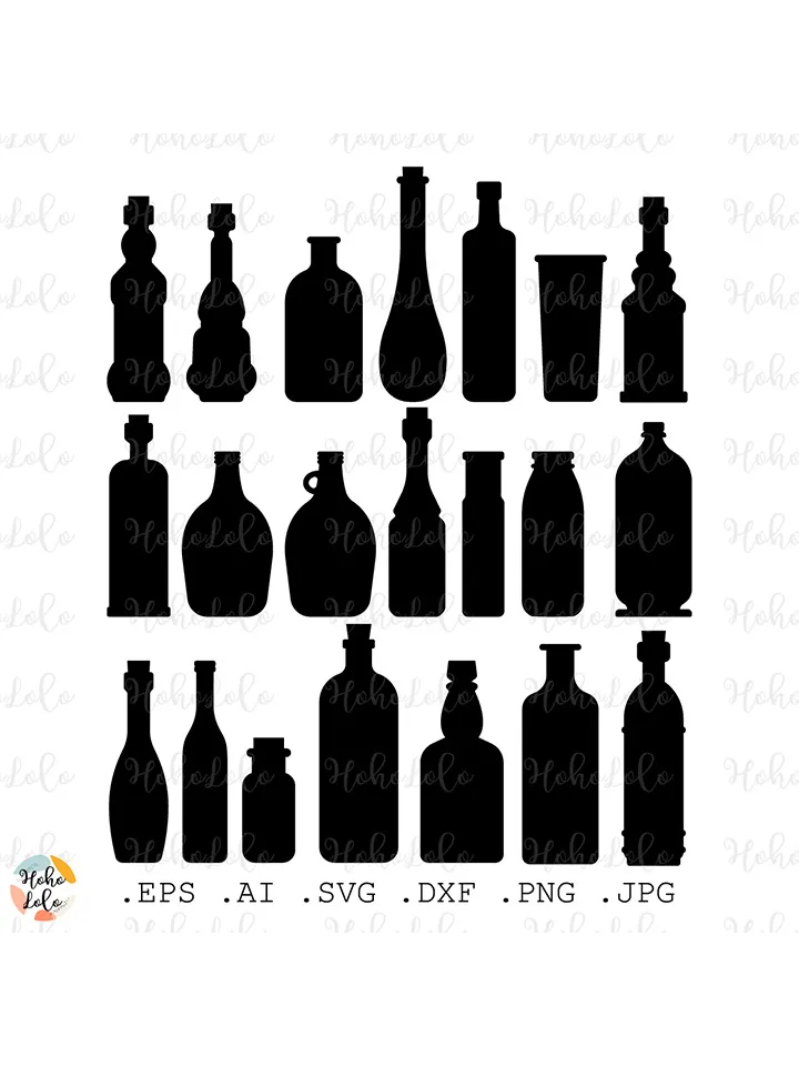 Bottles Svg, Bottles Silhouette, Bottles Cricut, Bottles Stencil Template Dxf, Bottles Clipart Png