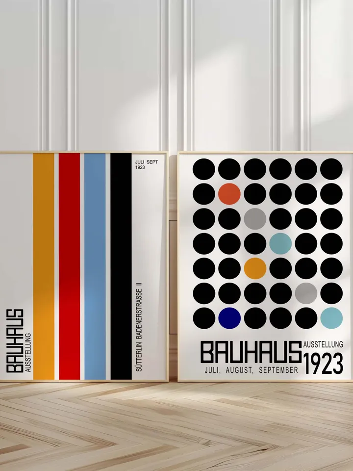 Bauhaus poster set of 3 premium printable wall art prints mid century modern minimalist abstract geometric bundle digital download poster