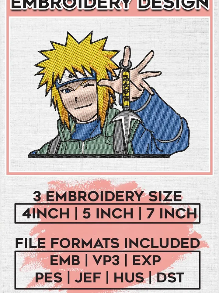 Minato Uzumaki embroidery design, Naruto embroidery, anime design, embroidery file, anime shirt, Digital download EMB_ANIME_96