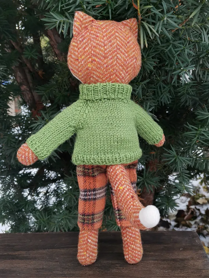 Red cat boy, handmade fabric stuffed doll, kitten wool plush toy