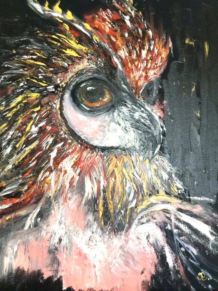 Fantasy woman-owl, original oil painting on stretched canvas,home decoration wall art,hand made ,gift for her.