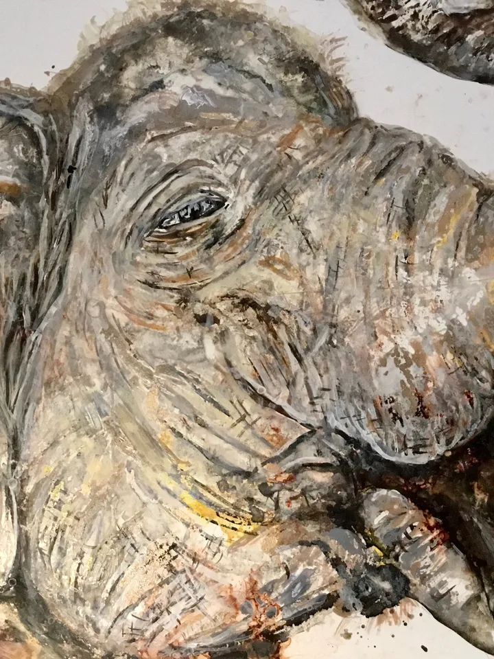 White Elephant original mix media watercolour painting on yupo paper,one of a kind artwork,wall decoration,animals painting.