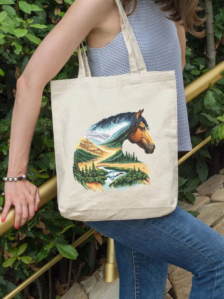 Watercolor horse cross stitch pattern PDF download Nature landscape cross stitch chart, Horse pattern digital PDF, Gift for horse lover #L82