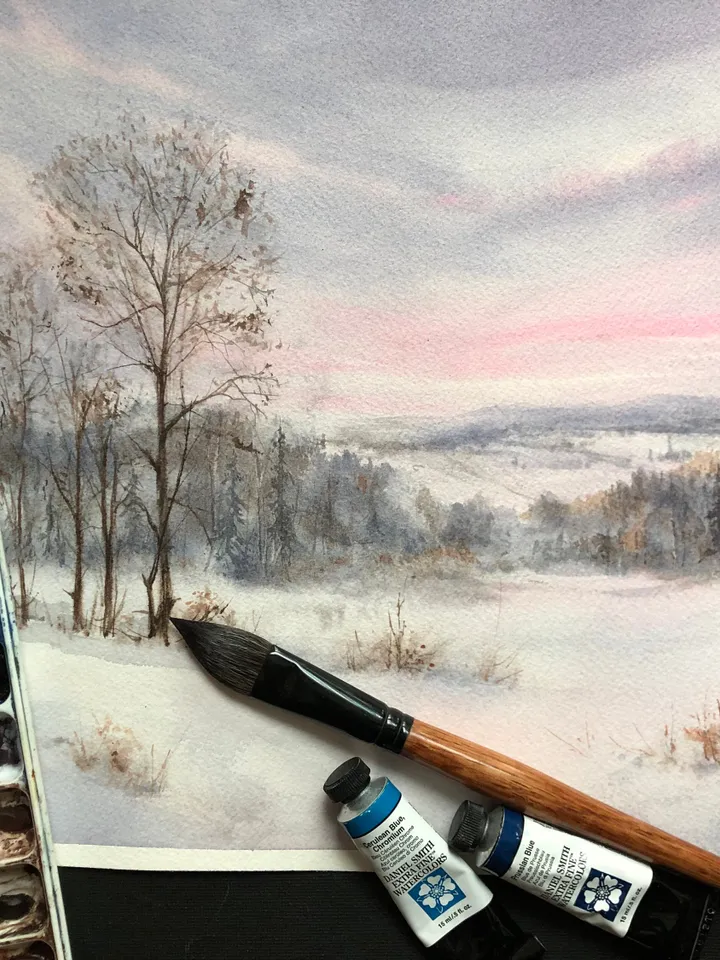 Winter Landscape Original Painting Winter Watercolor Painting