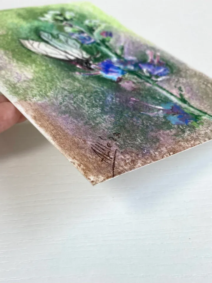 Butterfly painting Oil pastel painting Flower landscape art