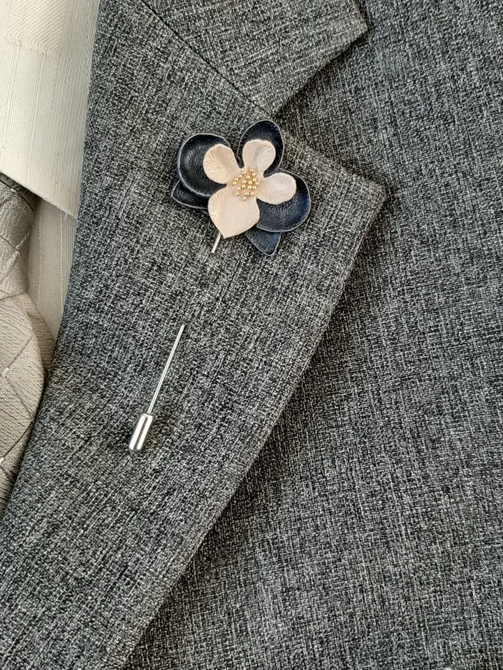 Blue orchid men's lapel pin Leather boutonniere for him 3rd anniversary gift